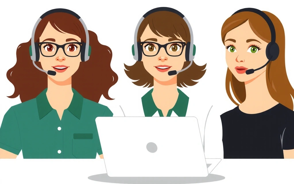 Ilustración de un equipo de soporte al cliente con auriculares, listo para ayudar con preguntas sobre privacidad.